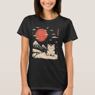 T-shirt Mt Fuji Sunset Kitten Lover japonais Art Cute Cat