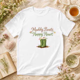 T-shirt Muddy Boots, Happy Heart Cottagecore