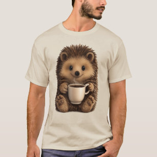 T-shirt Mug Hérisson Mignon Buvant du Café - Drôle d'Anima