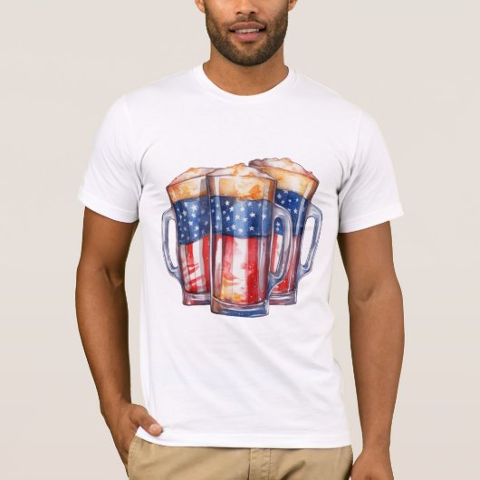 T-SHIRT MUGS BLEU BLANC ROUGE PATRIOTIQUE DE BIÈRE (Devant)
