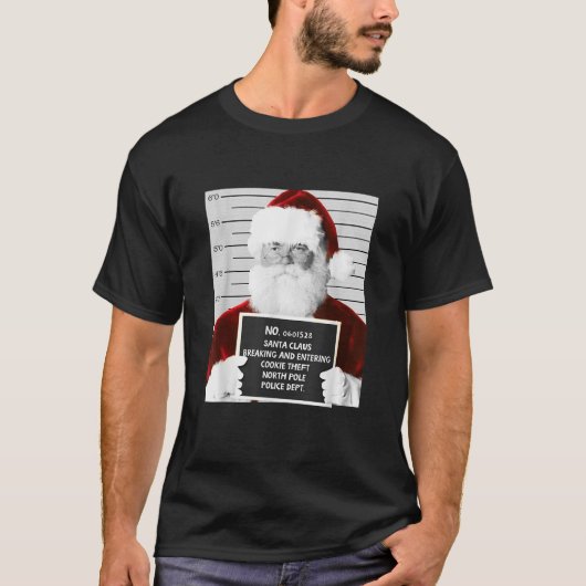 T-shirt Mugshot de Père Noël amusant à Noël en prison (Devant)