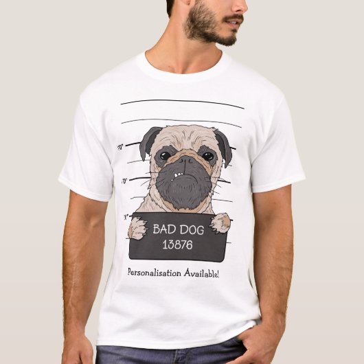 T-shirt Mugshot de Pug drôle (Devant)