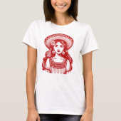 T-shirt Mujer Mexicana Minimal Red Line Art (Devant)
