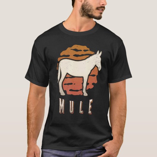 T-shirt Mule Vintage Retro Classic Animal Sunset (Devant)
