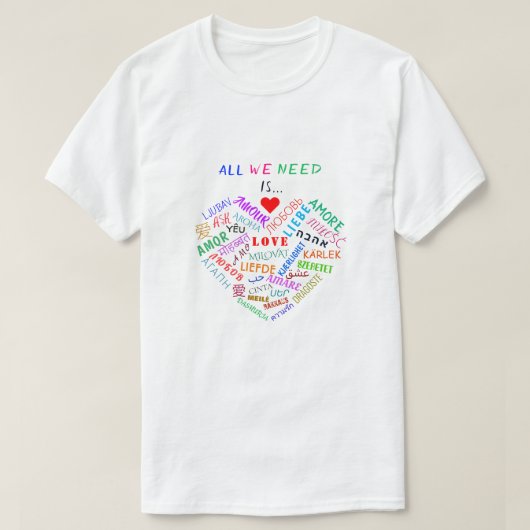 T-shirt multilingue avec texte de mot d'amour (Design devant)