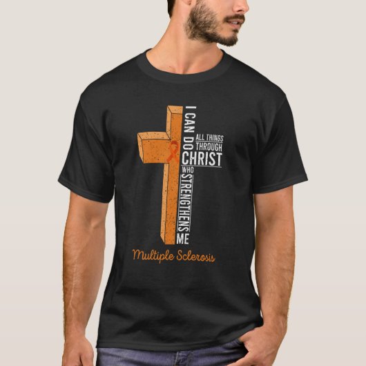 T-shirt Multiple Sclerosis Ms Awareness Cross Orange Ribbo (Devant)