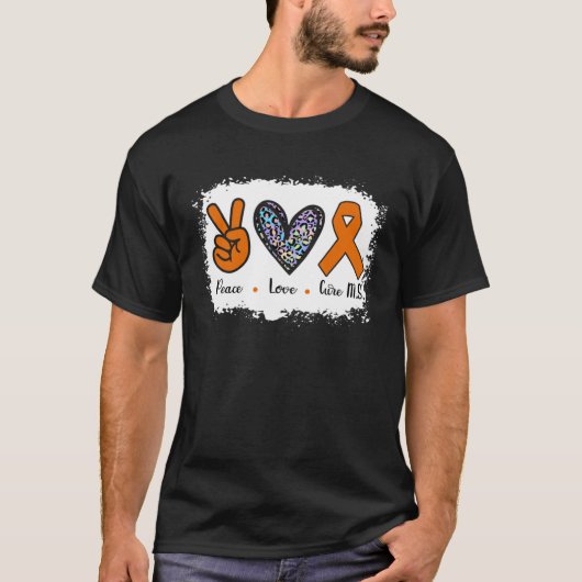 T-shirt Multiple Sclerosis MS Peace Love Cure MS Leopard H (Devant)