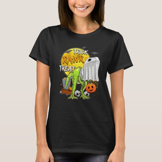 T-shirt Mummy Dinosaur Trick Raw Treat Halloween Scary Cos (Devant)