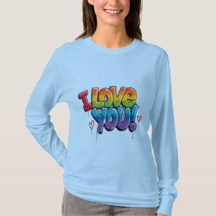 T-shirt Mur de briques noir avec graffiti « Je t'aime ! »