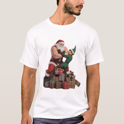 T-shirt Muscular Santa Arm-Wrestling an Elf – Funny Christ (Devant)