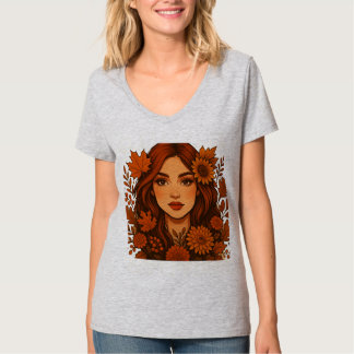 T-shirt Muse d'automne - Femme aux fleurs d'automne