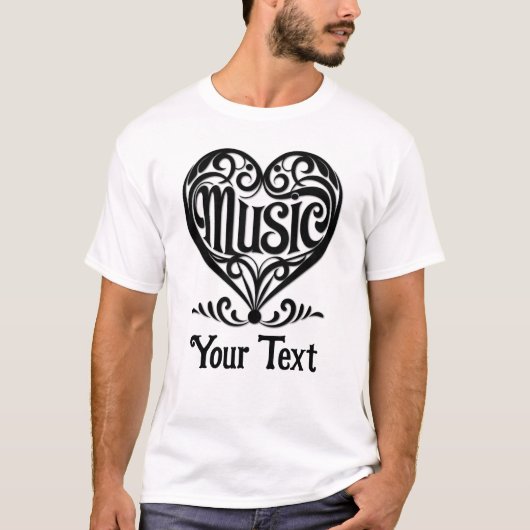 T-shirt Music Lover Elegant Scrolled Heart Personalized (Devant)