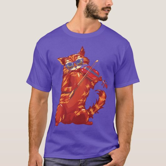 T-shirt Musical Chat Joue Violon Orchestre Classique b (Devant)