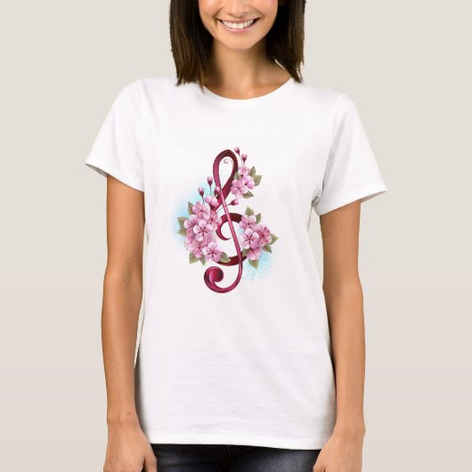 T-shirt Musical treble clef notes with sakura flowers (Devant)