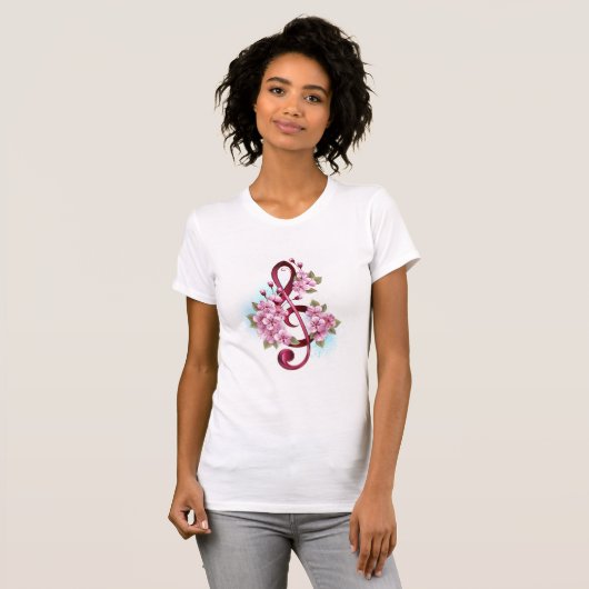 T-shirt Musical treble clef notes with sakura flowers (Devant entier)