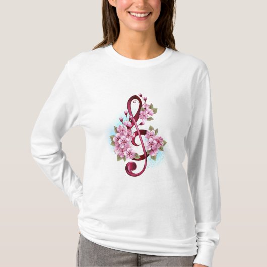 T-shirt Musical treble clef notes with sakura flowers (Devant)