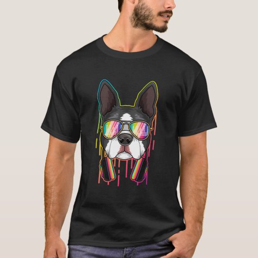 T-shirt Musique Boston Terrier Dj Avec Casque Musical Do (Devant)