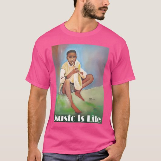 T-shirt Musique, c'est la vie - Garçon jouant de la flûte (Devant)