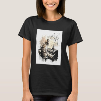 T-shirt Musique cool et chats Chat jouant du piano Note de