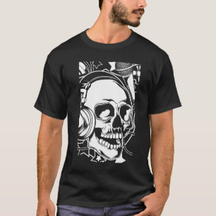 T-shirt Musique crâne Simple illustration d'art noir