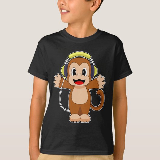 T-shirt Musique de casque de musicien singe (Devant)