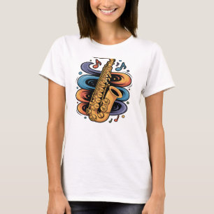 T-shirt Musique de saxophone colorée Flux Instrument de ja
