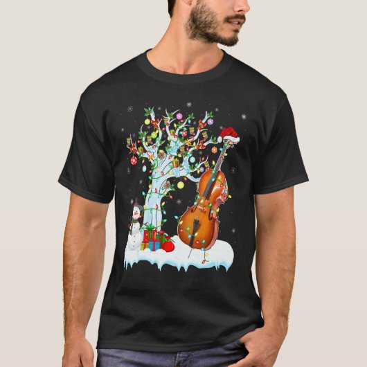 T-shirt Musique de violoncelle Éclairage de l'arbre de Noë (Devant)