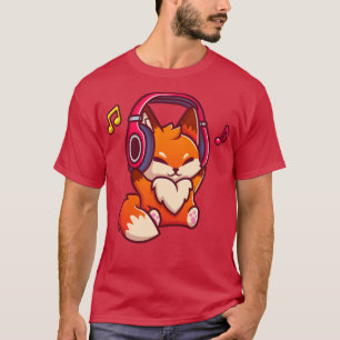 T-shirt Musique d'écoute Fox mignonne avec casque