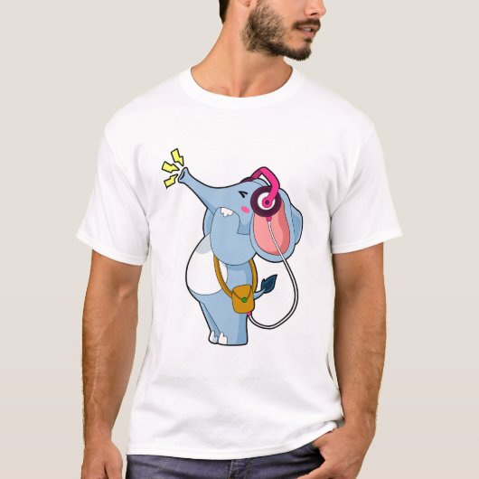T-shirt Musique d'écouteur éléphant (Devant)
