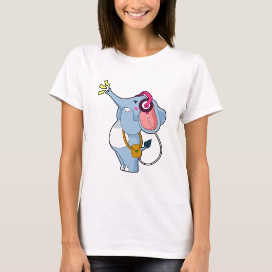 T-shirt Musique d'écouteur éléphant (Devant)