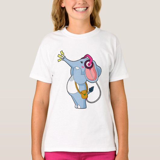 T-shirt Musique d'écouteur éléphant (Devant)