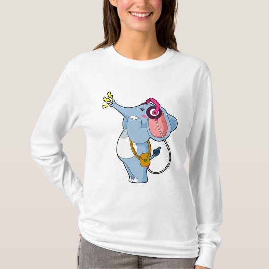 T-shirt Musique d'écouteur éléphant (Devant)