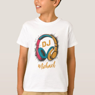 T-shirt Musique DJ casque coloré Nom personnalisé