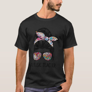 T-shirt Musique Enseignant Messy Hair Bun Lunettes Musicie