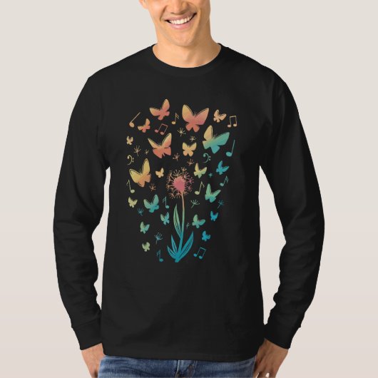 T-shirt Musique Fleur Papillons Notes musicales Nat (Devant)
