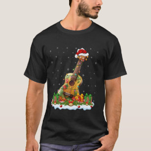 T-shirt Musique Guitare Noël Éclairage Santa Hat Guitare C