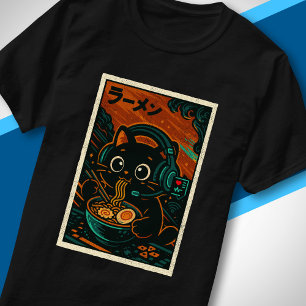 T-shirt Musique Japonaise Casque Rétro Ramen Chat Mignon