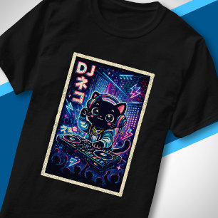 T-shirt Musique japonaise cyberpunk Art mignon Chat DJ de 