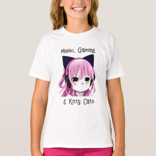 T-shirt Musique, jeux et chats Kitty   Anime Girl