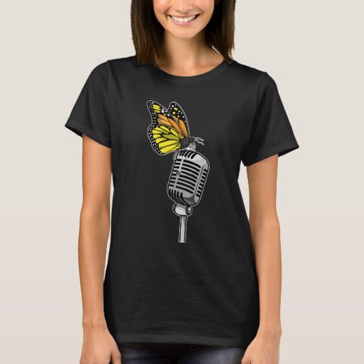 T-shirt Musique Microphone du chanteur papillon (Devant)