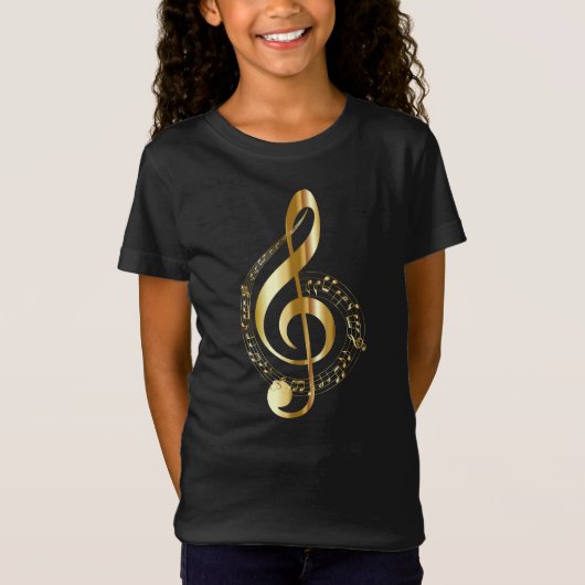T-Shirt Musique, musique, musique, clé triée en or, (Devant)