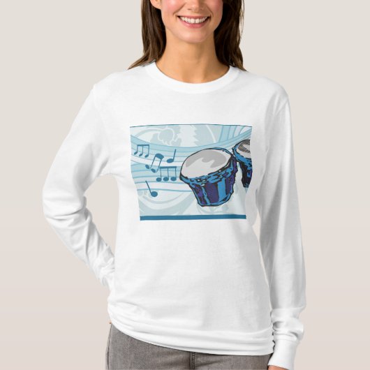 T-shirt Musiques Bongo Bleu Dam Femmes à manches longues (Devant)