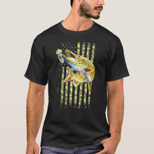 T-shirt Musky Fishing American Camo Usa Drapeau Pour Pêche
