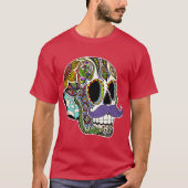 T-shirt Mustache Sugar Skull Color Version (Devant)
