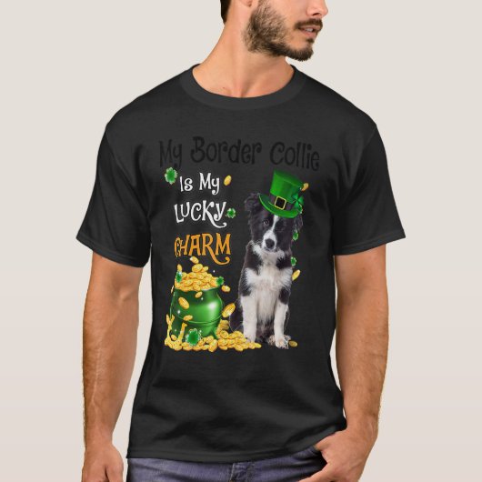 T-shirt My Border Collie Is My Lucky Charm Cute Dog Patric (Devant)