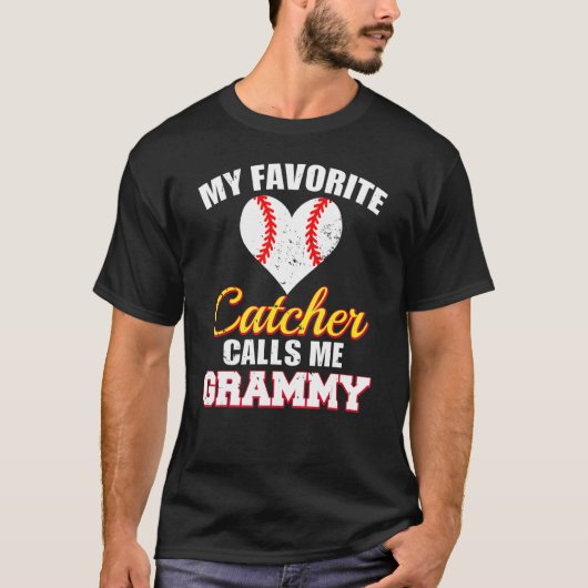 T-shirt My Favorite Catcher Calls Me Grammy Catcher Baseba (Devant)