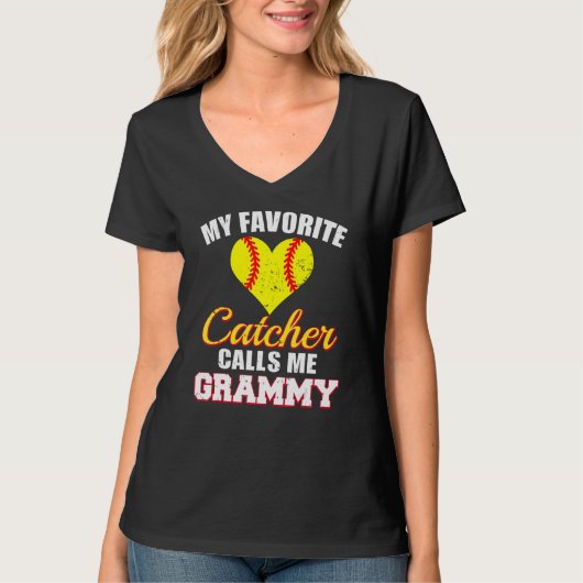 T-shirt My Favorite Catcher Calls Me Grammy Catcher Softba (Devant)