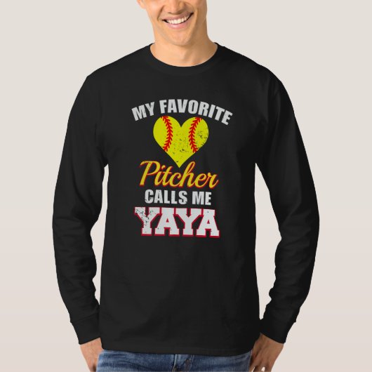 T-shirt My Favorite Pitcher Calls Me Yaya Pitcher Softball (Devant)