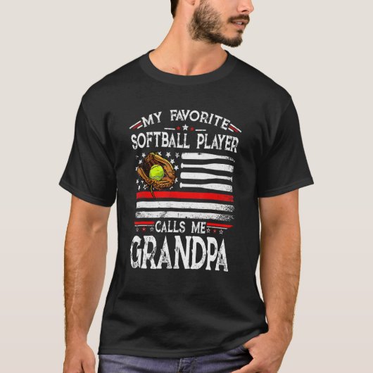 T-shirt My Favorite Softball Player Calls Me Grandpa Ameri (Devant)