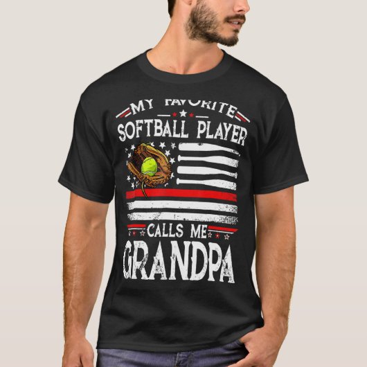 T-shirt My Favorite Softball Player Calls Me Grandpa Ameri (Devant)